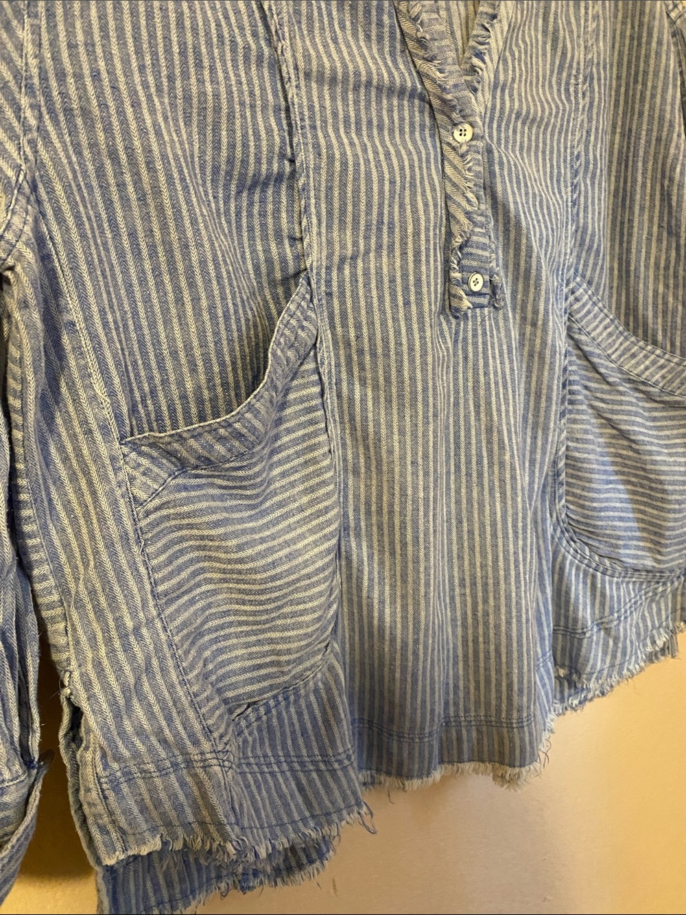 Bluevelvet Mineral Washed Railroad Striped Boho Tunic Henley Shirt Large - Picture 6 of 10
